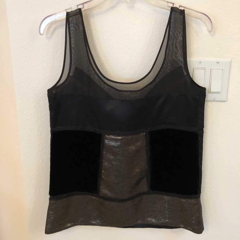 DVF Black Velvet, Bronze Paneled Sequin Top